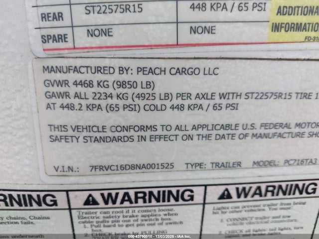 Trailer Peach Cargo 16 Enclosed