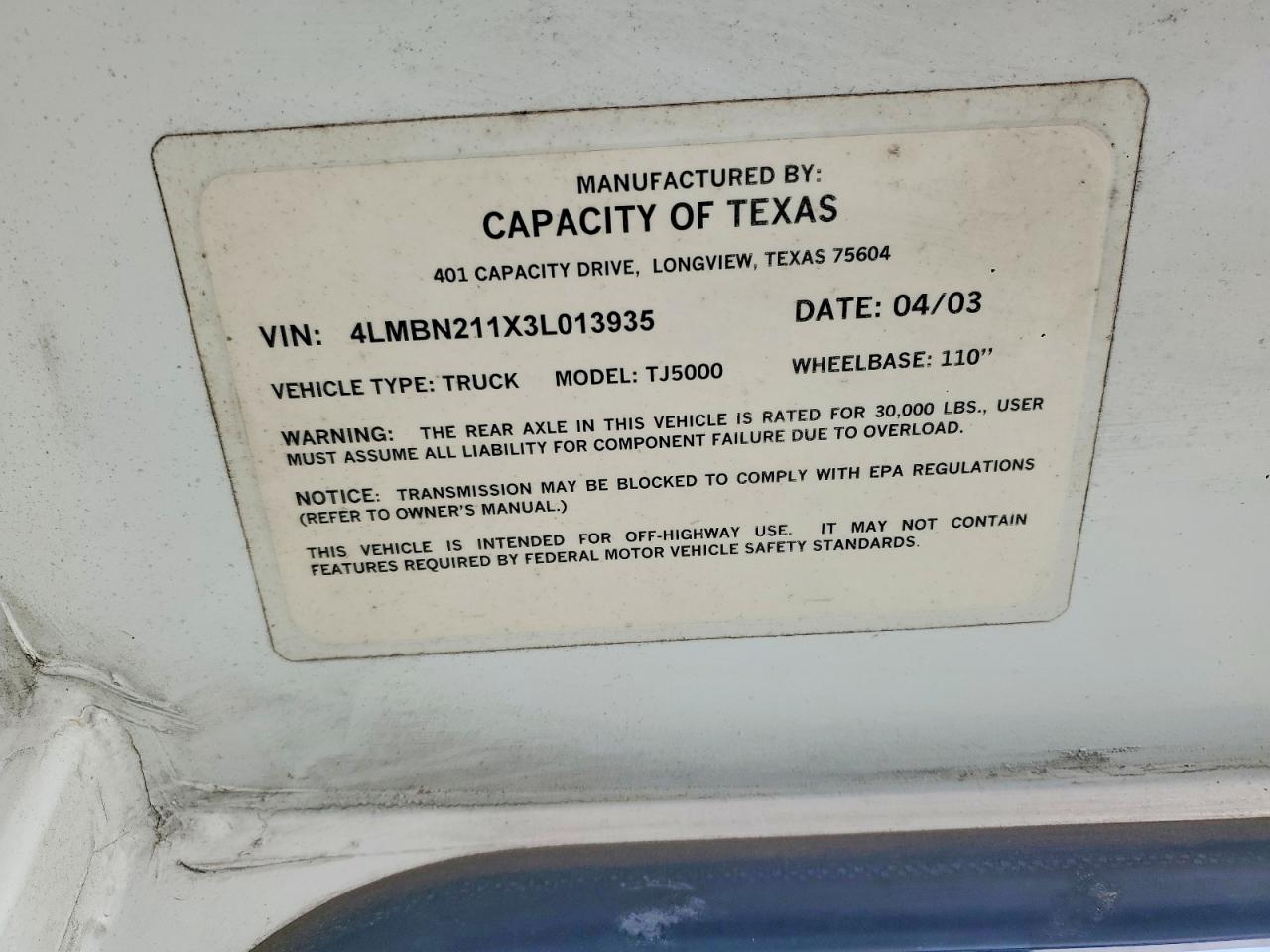 Capacity Of Texas Tj5000