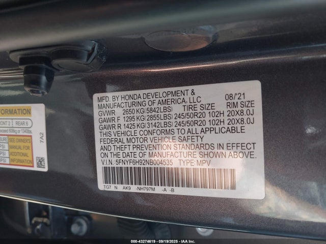 Honda Pilot Awd Touring 8 Passenger