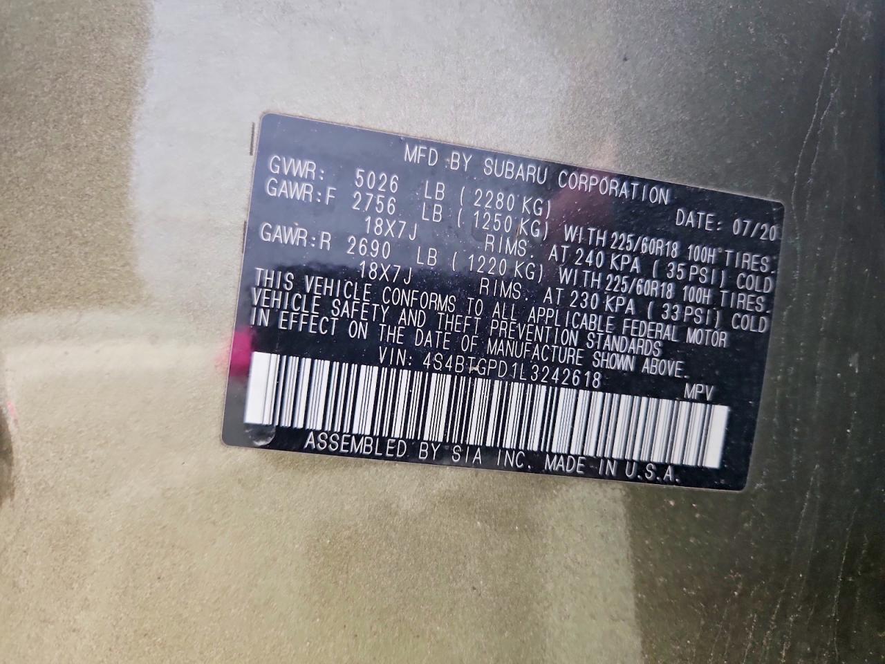 Subaru Outback Touring Ldl
