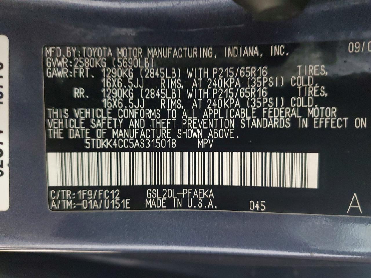 Toyota Sienna Le 7-passenger