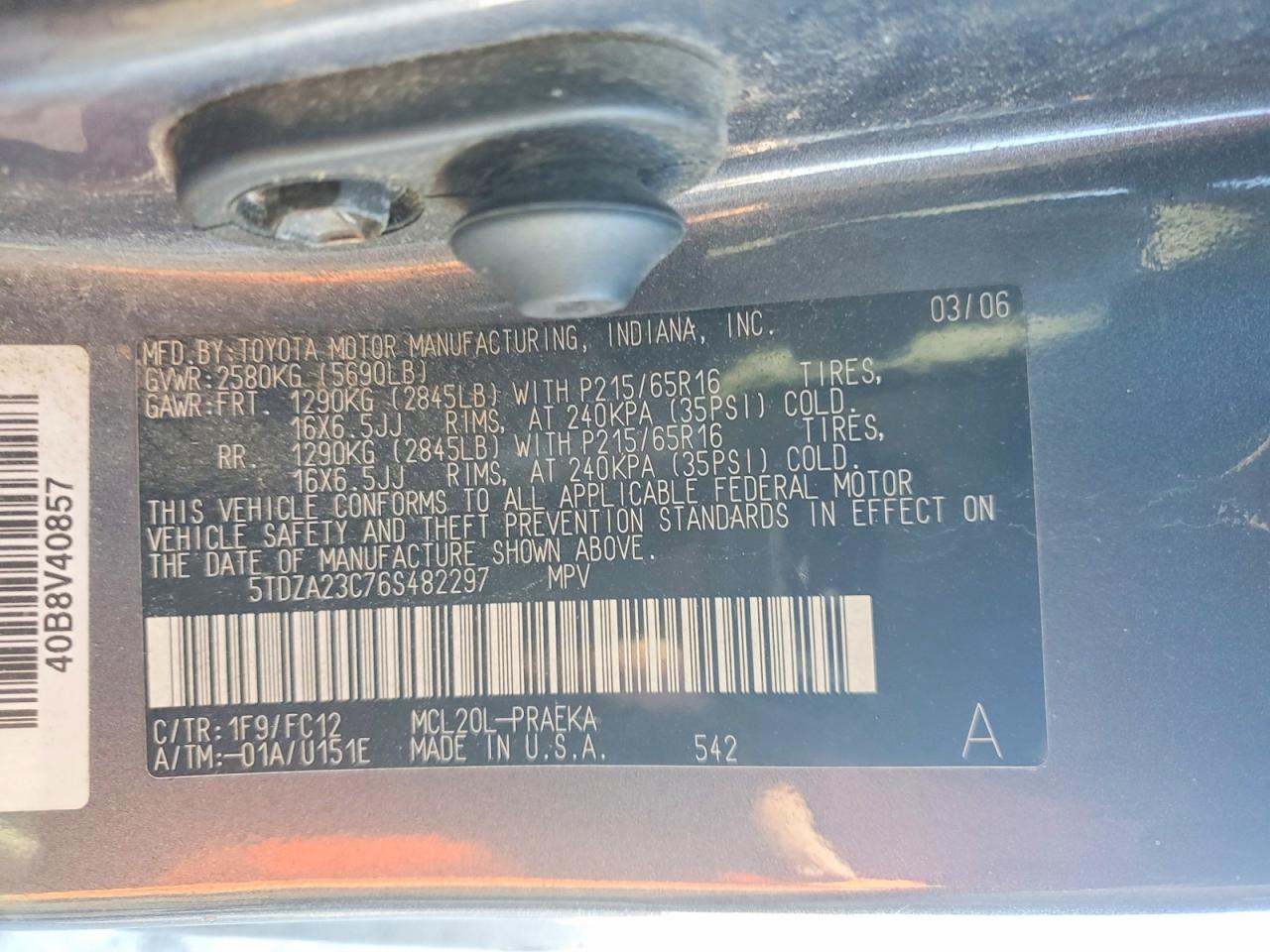 Toyota Sienna Le 8 Passenger