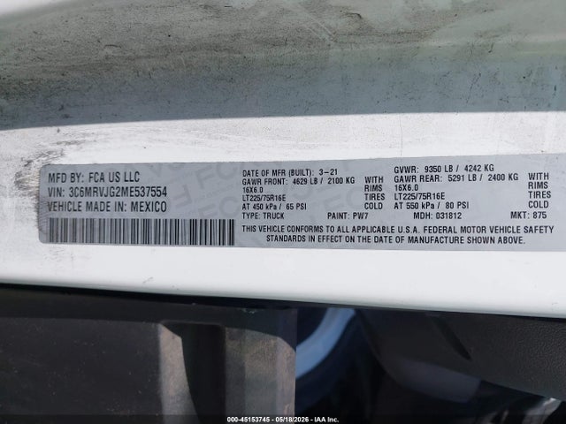 Ram Promaster Cargo Van High Roof 159 Wb Ext