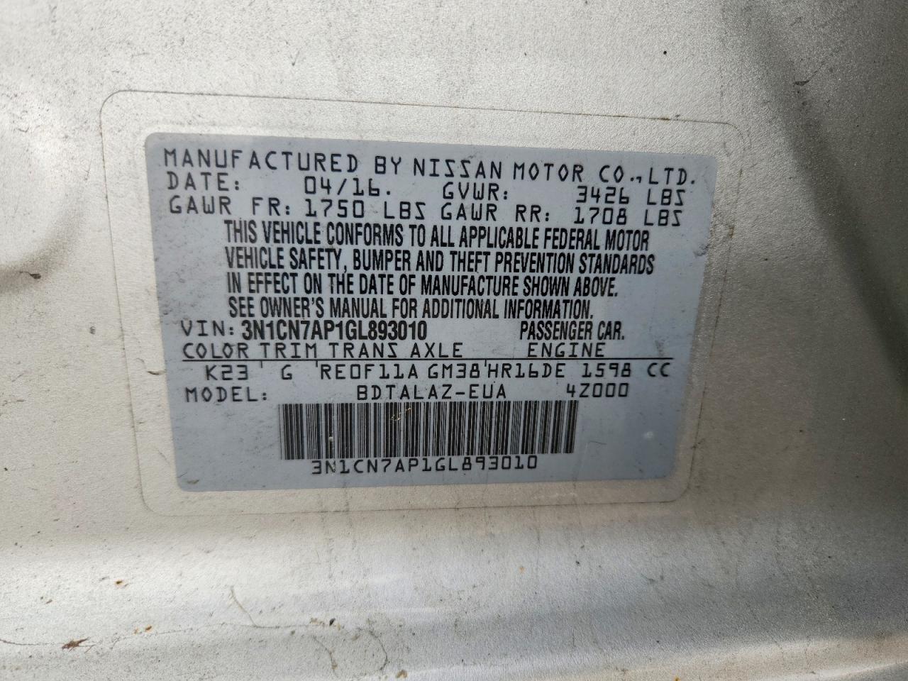 Nissan Versa 1.6 S Plus