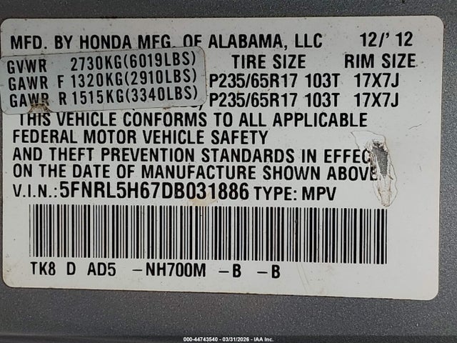 Honda Odyssey Ex-l