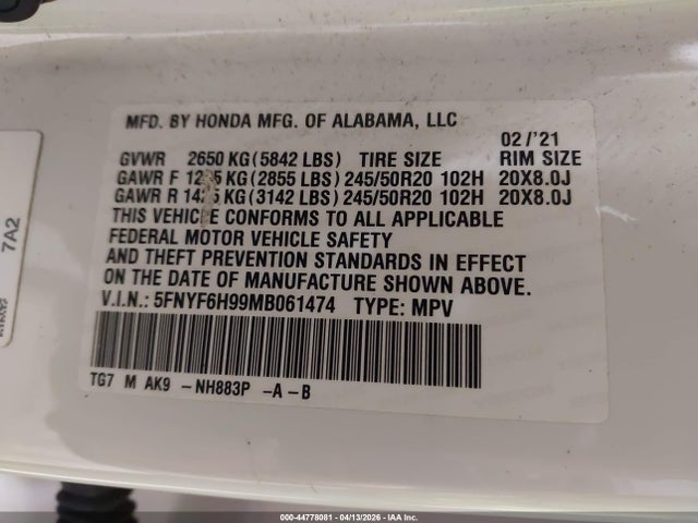 Honda Pilot Awd Touring 8 Passenger