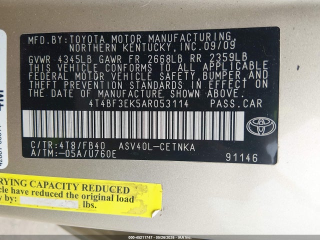 Toyota Camry Base (retail Orders Only) (a5)