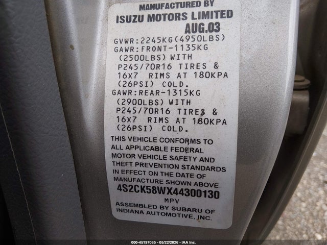 Isuzu Rodeo S 3.2l V6