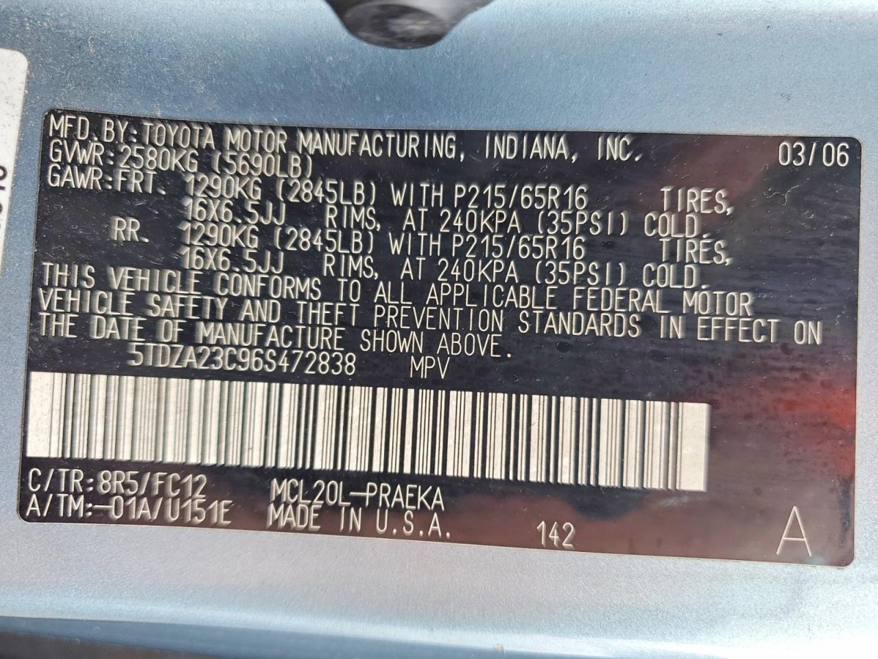Toyota Sienna Le 8 Passenger