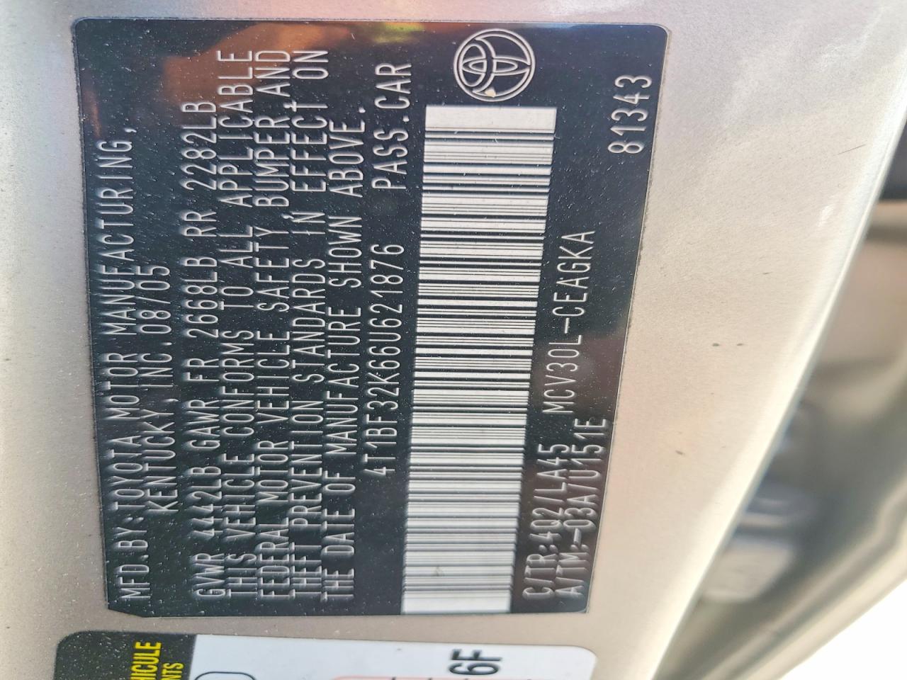 Toyota Camry Xle V6