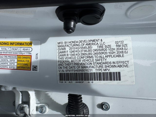 Honda Pilot 2wd Touring 7 Passenger