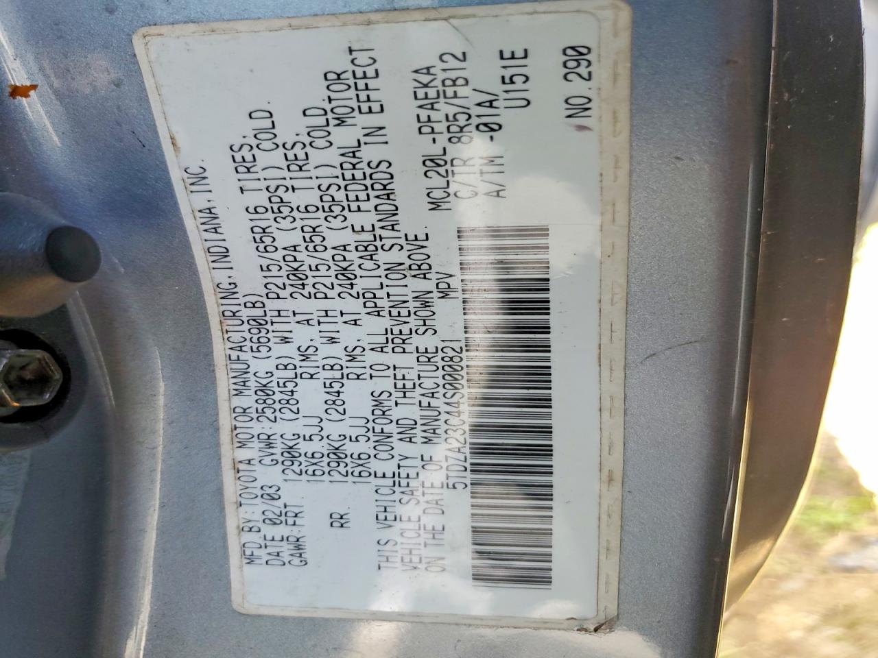 Toyota Sienna Ce 7 Passenger