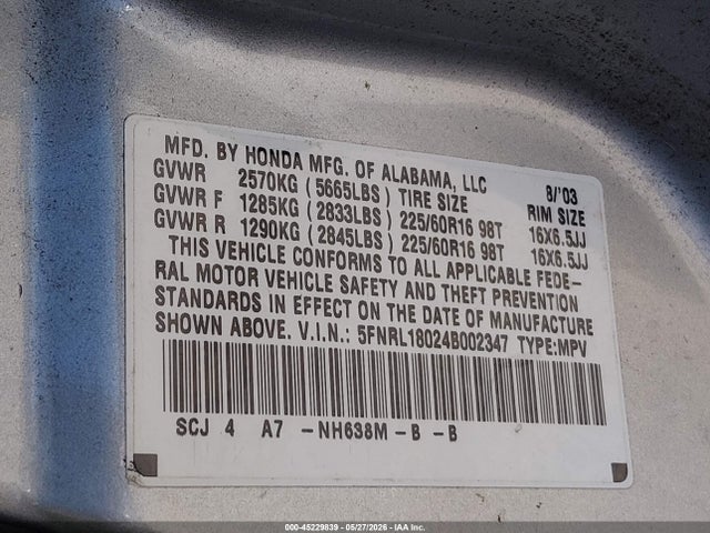 Honda Odyssey Ex-l
