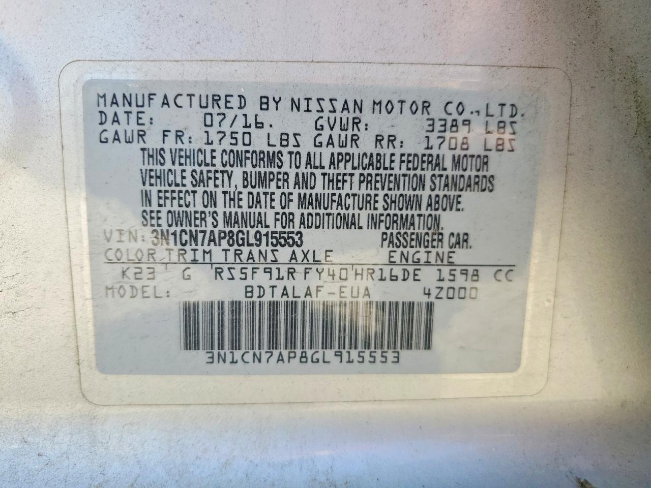 Nissan Versa 1.6 S