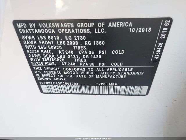 Volkswagen Atlas 3.6l V6 Sel Premium