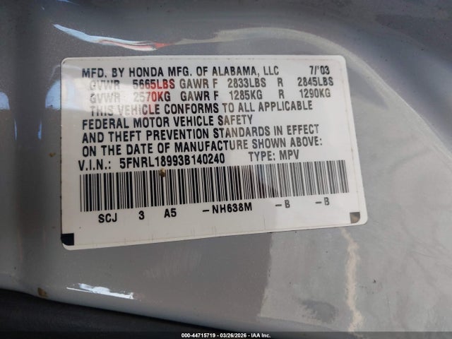 Honda Odyssey Ex-l