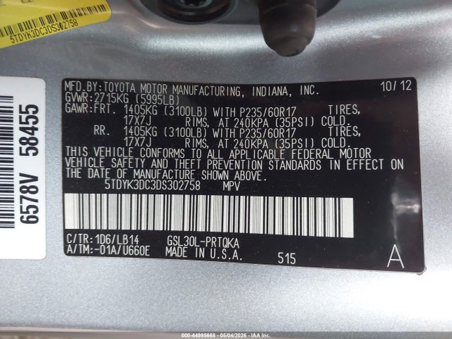 Toyota Sienna Xle V6 8 Passenger
