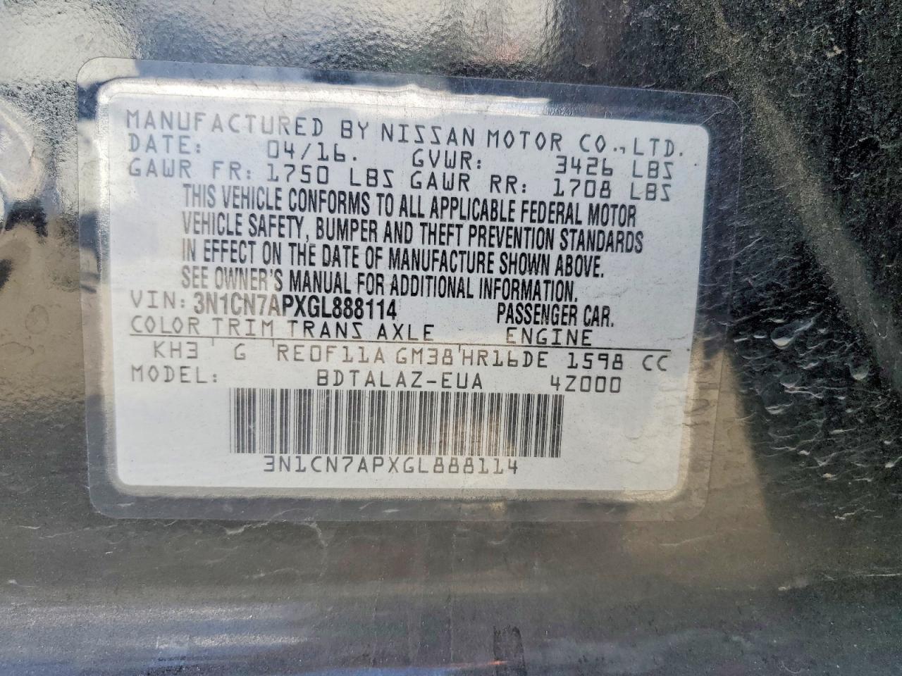 Nissan Versa 1.6 S Plus