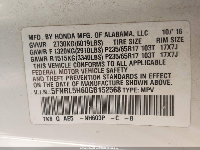Honda Odyssey Ex-l