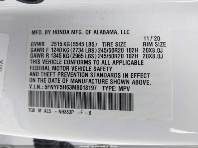 Honda Pilot 2wd Touring 7 Passenger