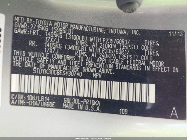 Toyota Sienna Xle V6 8 Passenger