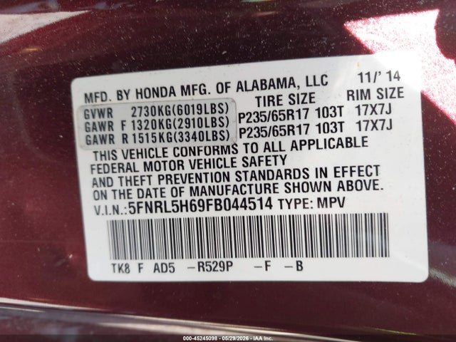 Honda Odyssey Ex-l