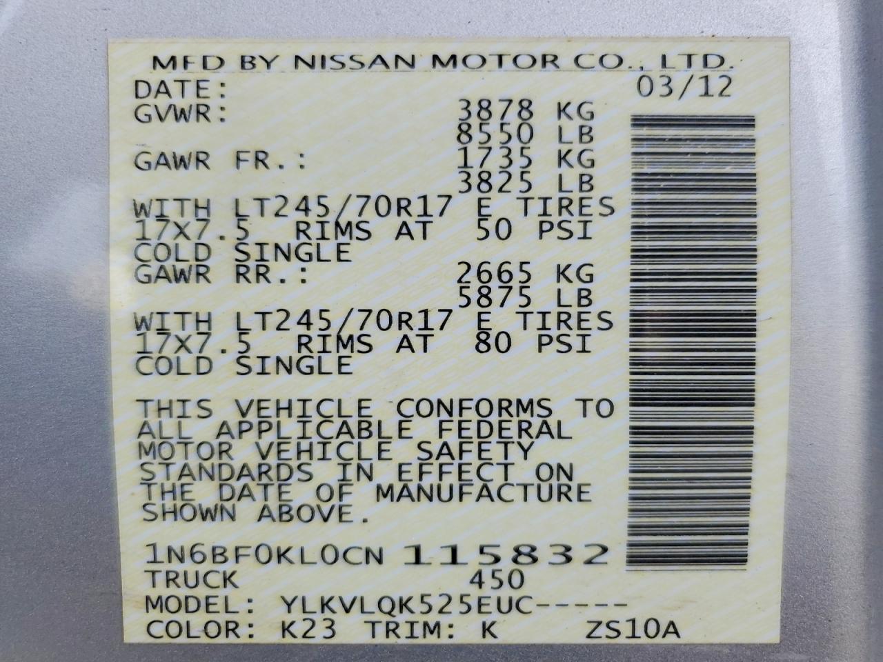 Nissan Nv 1500 S
