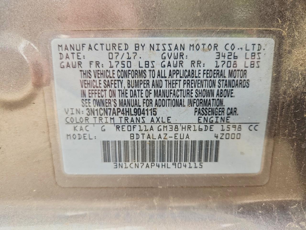Nissan Versa 1.6 S Plus