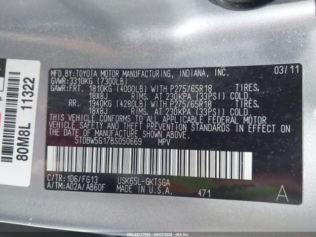 Toyota Sequoia Sr5 5.7l V8
