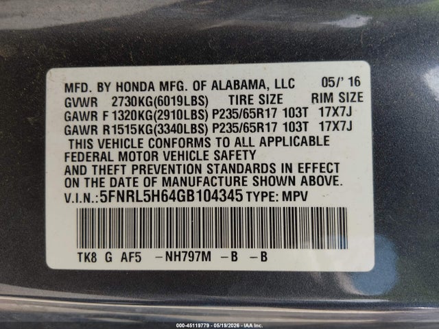 Honda Odyssey Ex-l