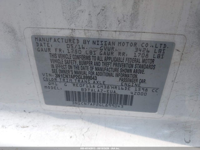 Nissan Versa 1.6 S+