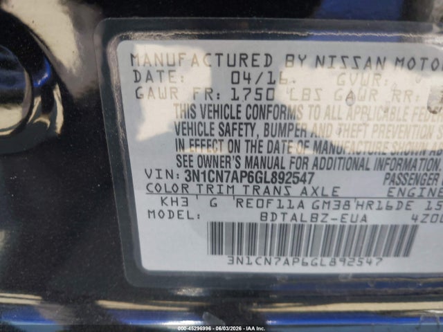 Nissan Versa 1.6 Sv