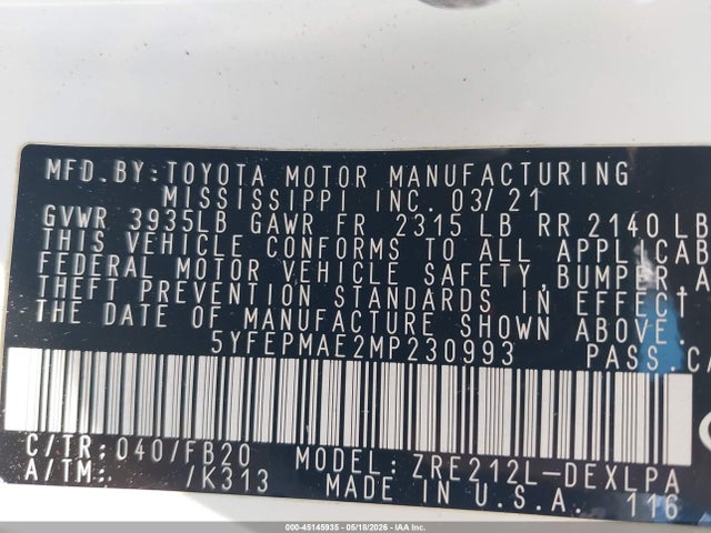 Toyota Corolla Le