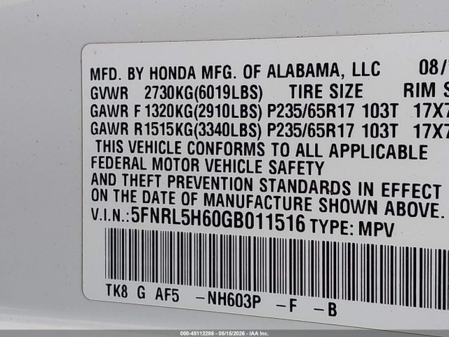 Honda Odyssey Ex-l