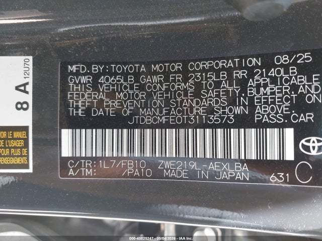 Toyota Corolla Hybrid Le