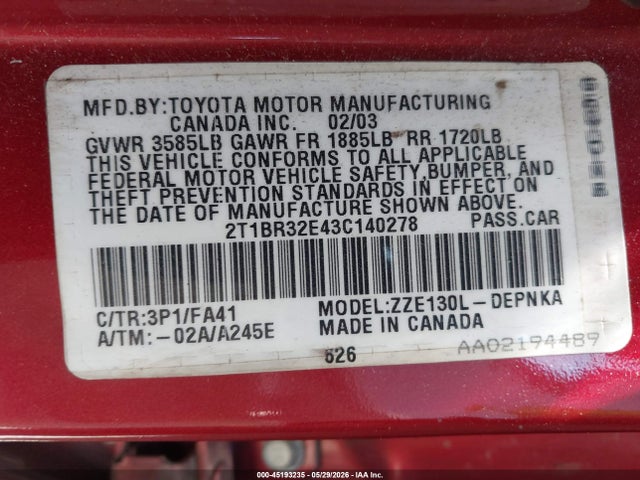 Toyota Corolla Le