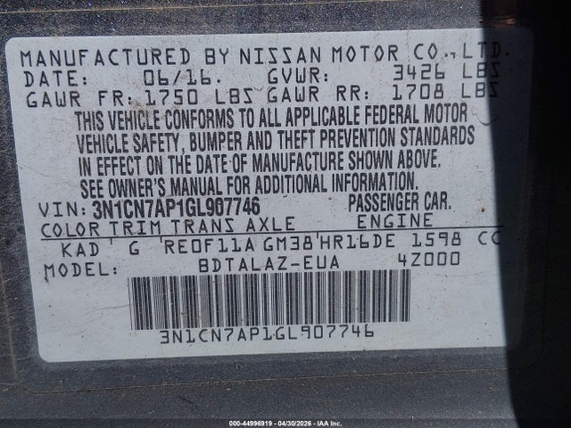 Nissan Versa 1.6 S+