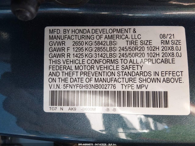 Honda Pilot Awd Touring 8 Passenger