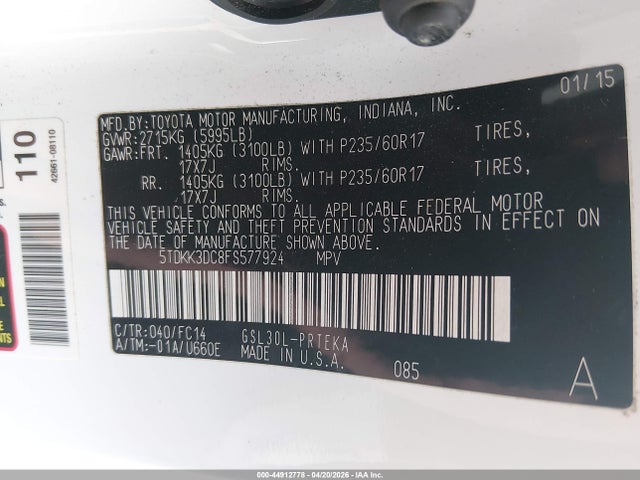 Toyota Sienna Le 8 Passenger