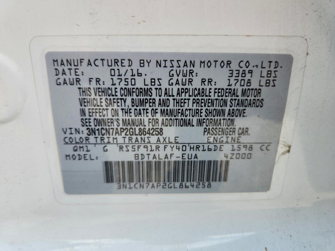 Nissan Versa 1.6 S