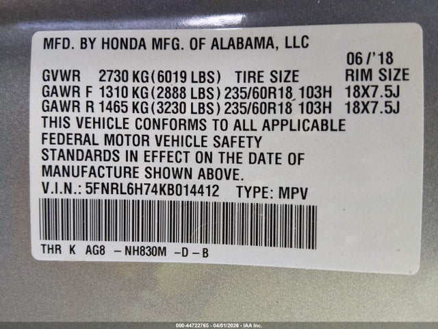 Honda Odyssey Ex-l