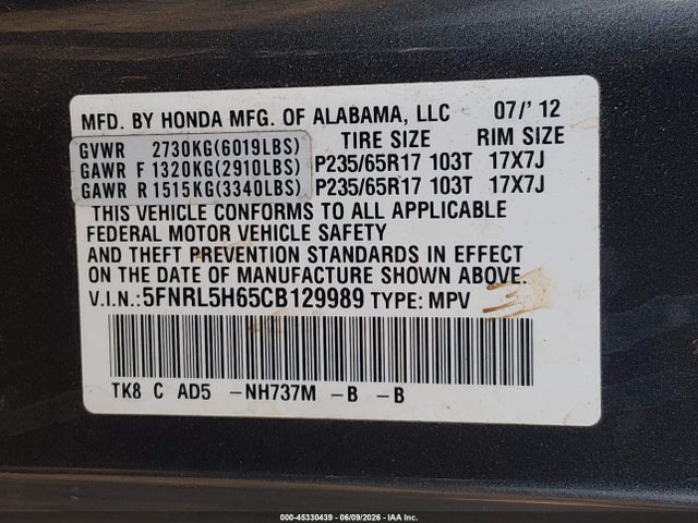 Honda Odyssey Ex-l