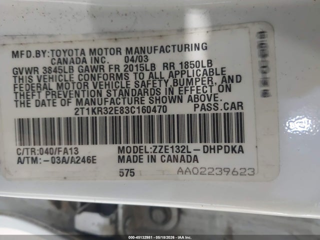 Toyota Matrix Standard