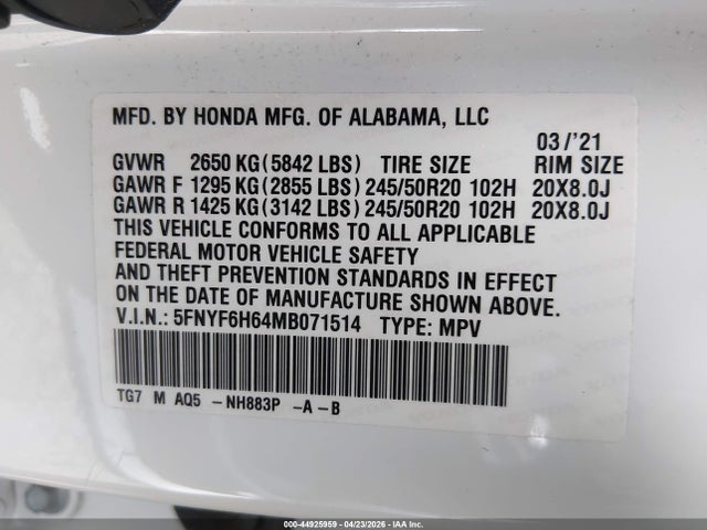 Honda Pilot Awd Touring 7 Passenger