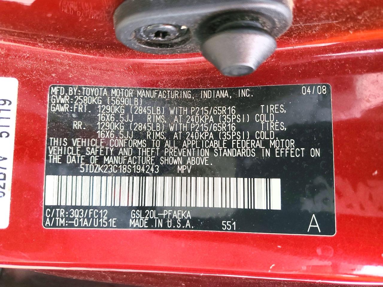 Toyota Sienna Le 7-passenger