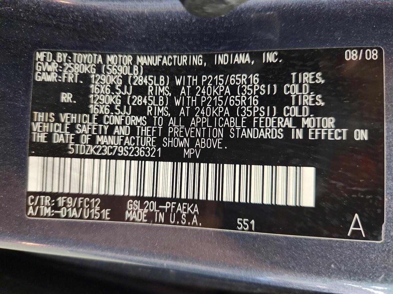 Toyota Sienna Le 7-passenger