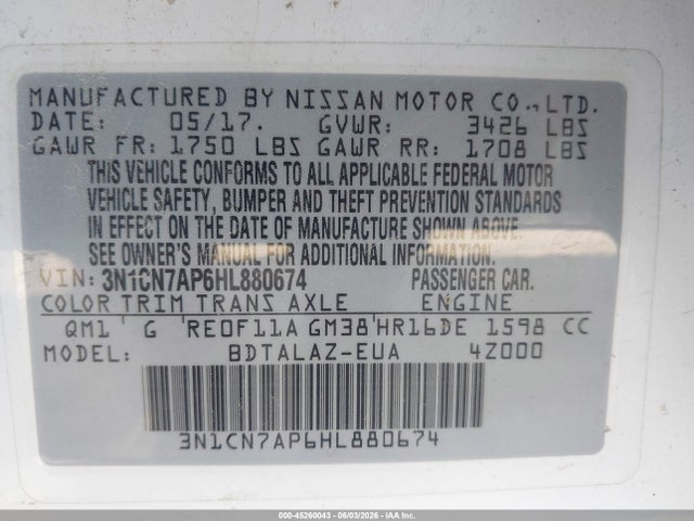 Nissan Versa 1.6 S+