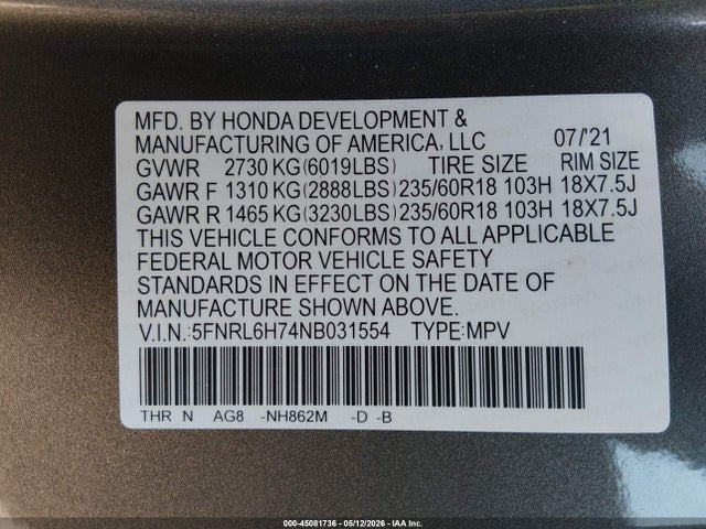 Honda Odyssey Ex-l