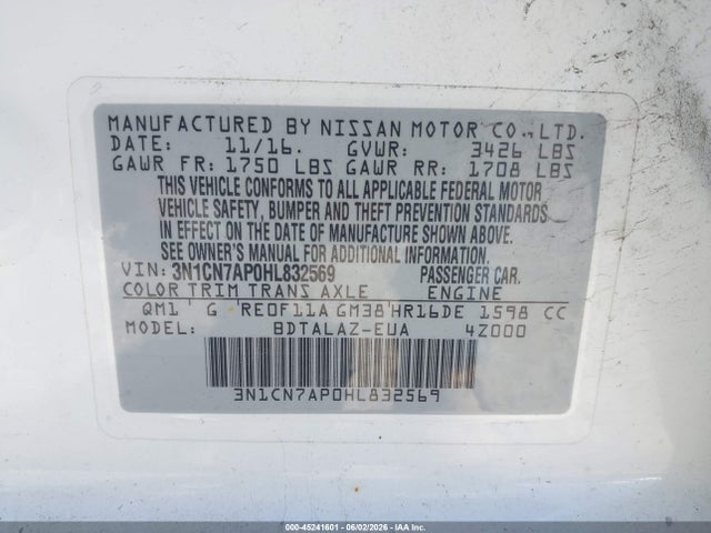 Nissan Versa 1.6 S+